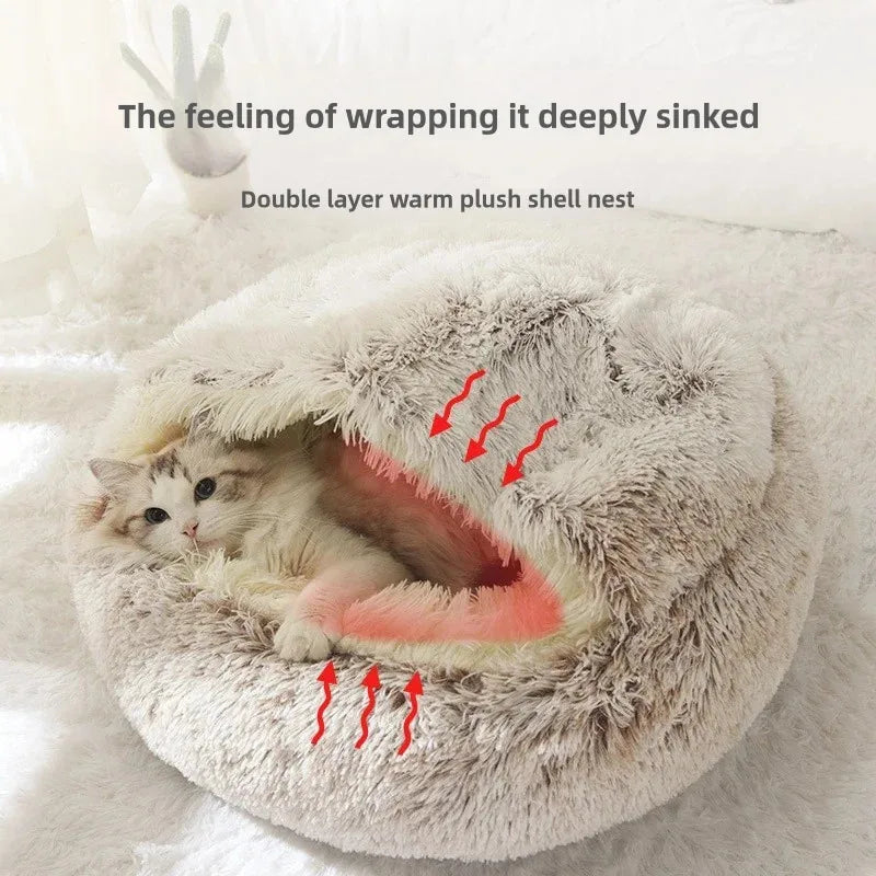 2-in-1 Autumn and Winter Plush Pet Cave Bed