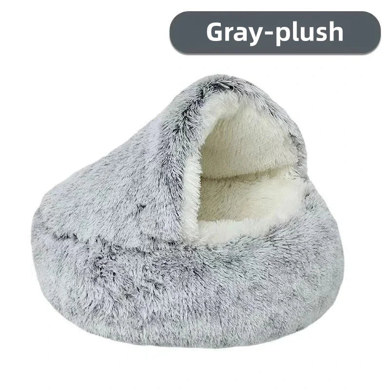 2-in-1 Autumn and Winter Plush Pet Cave Bed