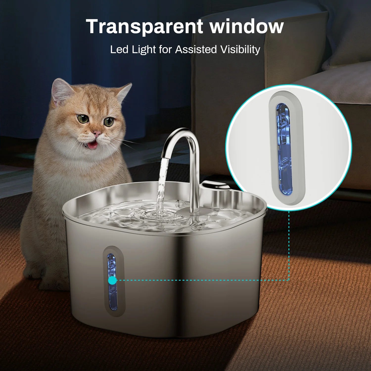 2.2L Stainless Steel Pet Water Fountain
