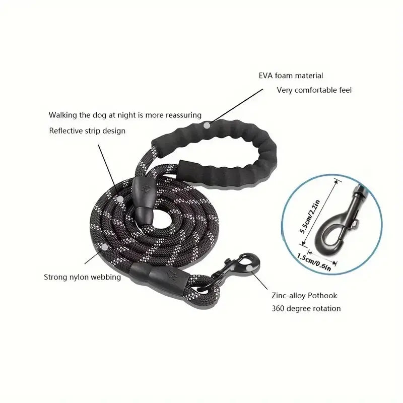 Reflective Padded Dog Leash With Comfortable Padded Handle