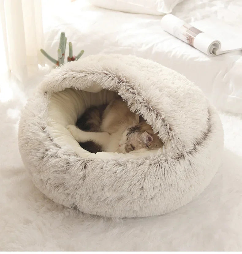 2-in-1 Autumn and Winter Plush Pet Cave Bed