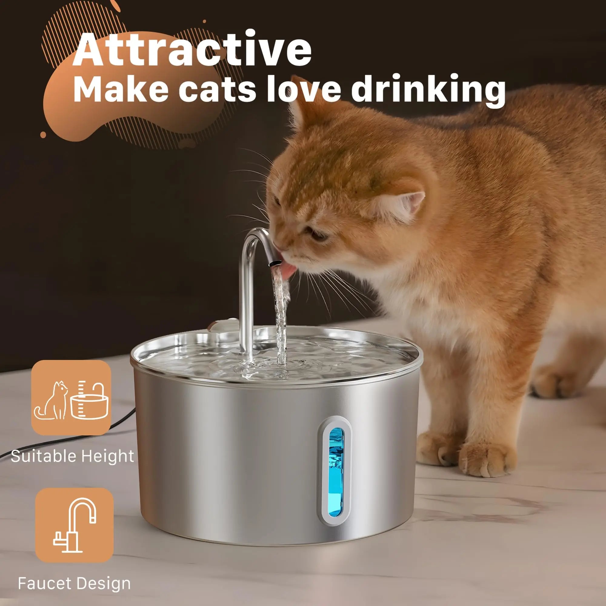 2.2L Stainless Steel Pet Water Fountain