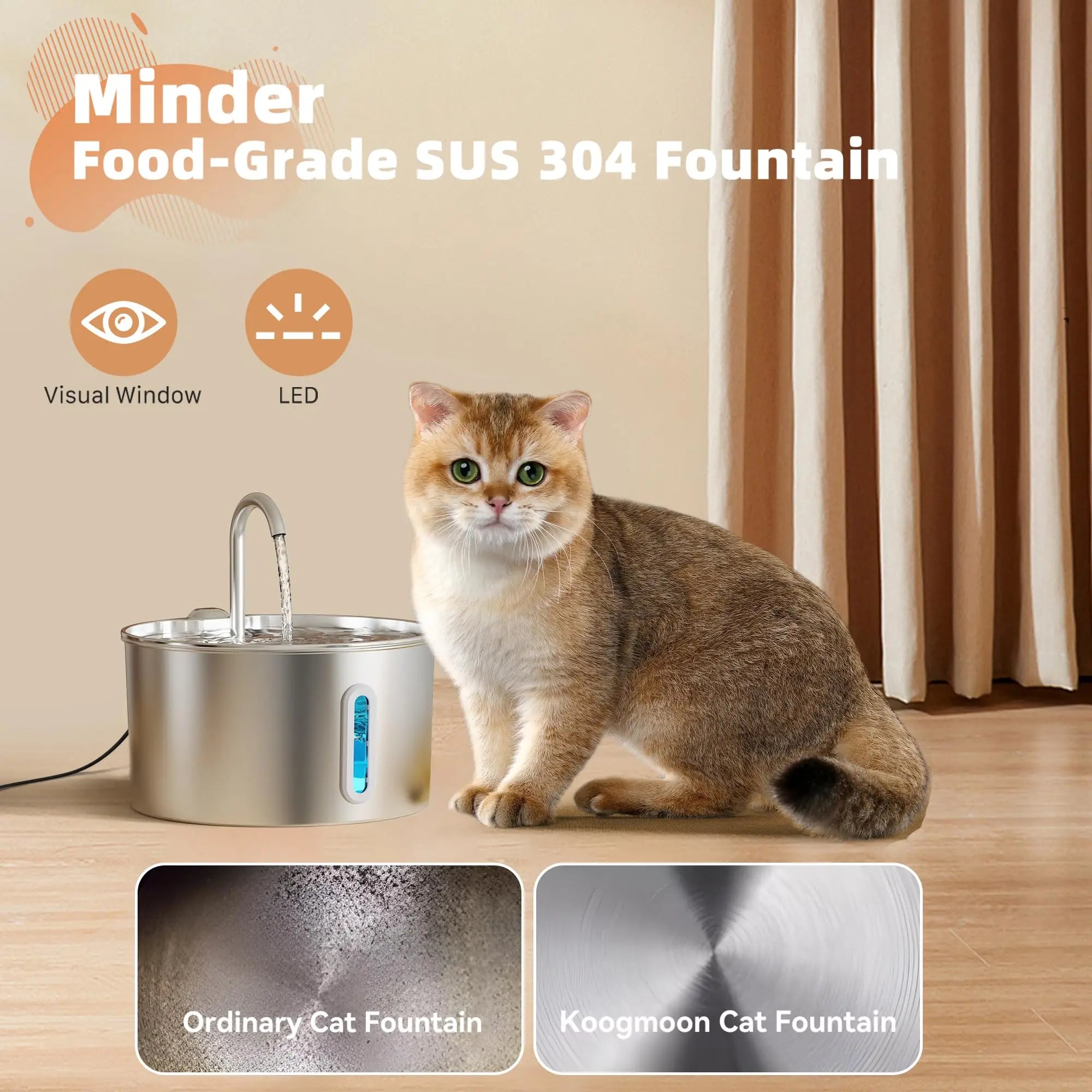 2.2L Stainless Steel Pet Water Fountain