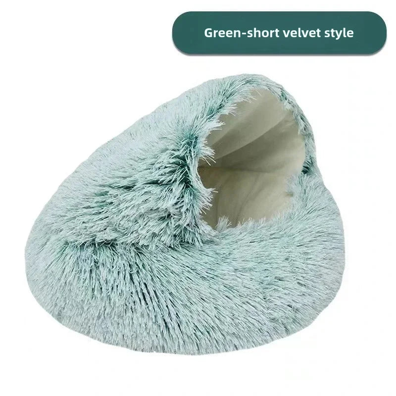 2-in-1 Autumn and Winter Plush Pet Cave Bed