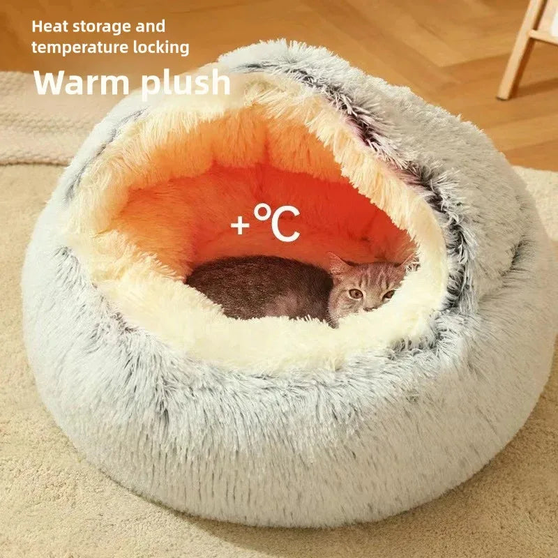 2-in-1 Autumn and Winter Plush Pet Cave Bed