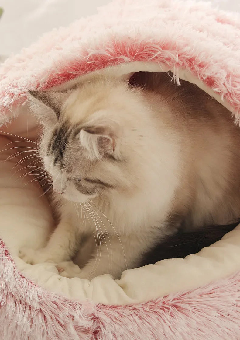2-in-1 Autumn and Winter Plush Pet Cave Bed