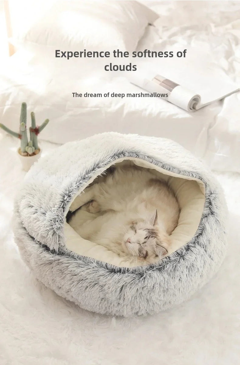 2-in-1 Autumn and Winter Plush Pet Cave Bed