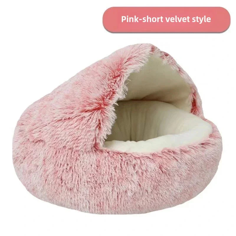 2-in-1 Autumn and Winter Plush Pet Cave Bed