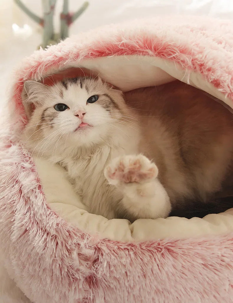 2-in-1 Autumn and Winter Plush Pet Cave Bed