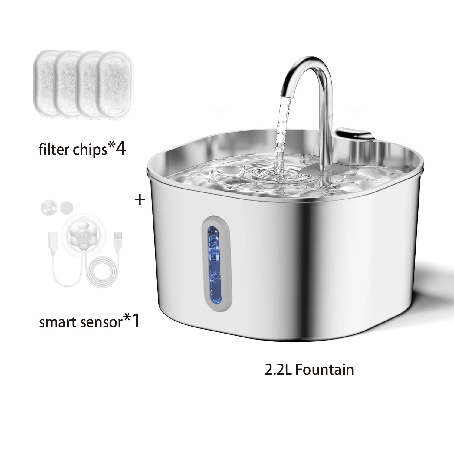 2.2L Stainless Steel Pet Water Fountain