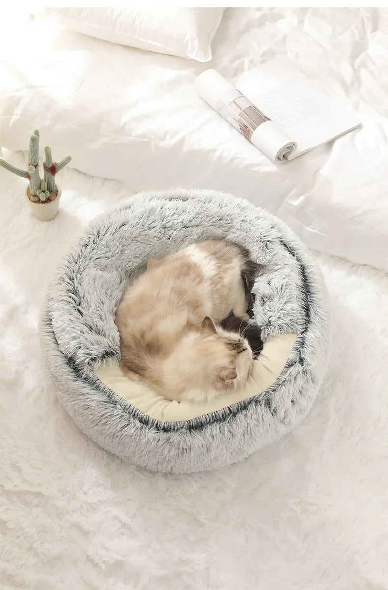 2-in-1 Autumn and Winter Plush Pet Cave Bed