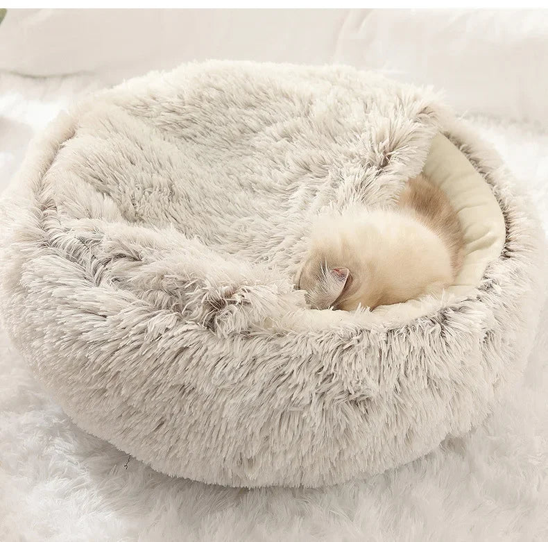 2-in-1 Autumn and Winter Plush Pet Cave Bed