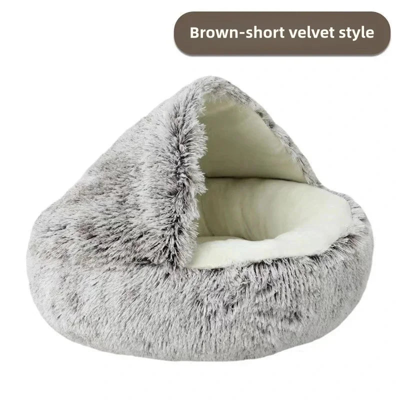 2-in-1 Autumn and Winter Plush Pet Cave Bed