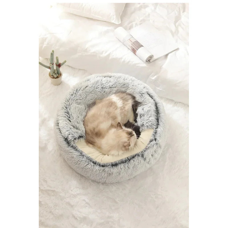 2-in-1 Autumn and Winter Plush Pet Cave Bed