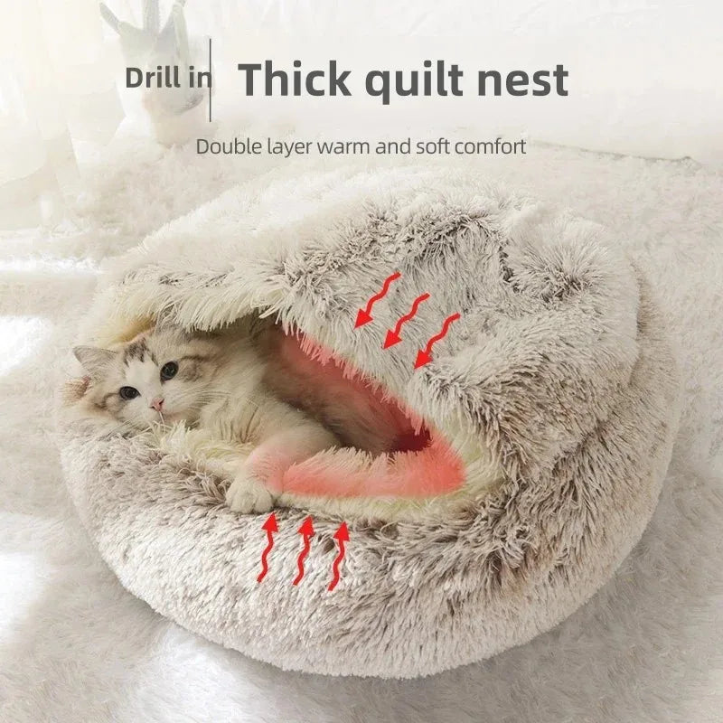 2-in-1 Autumn and Winter Plush Pet Cave Bed