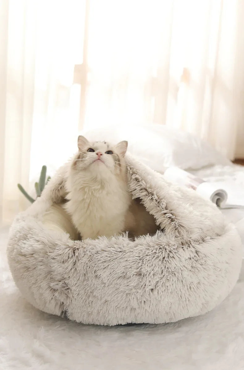 2-in-1 Autumn and Winter Plush Pet Cave Bed