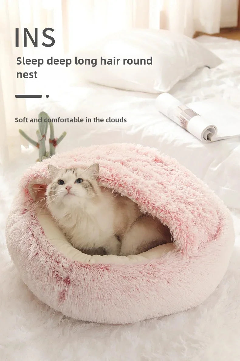 2-in-1 Autumn and Winter Plush Pet Cave Bed