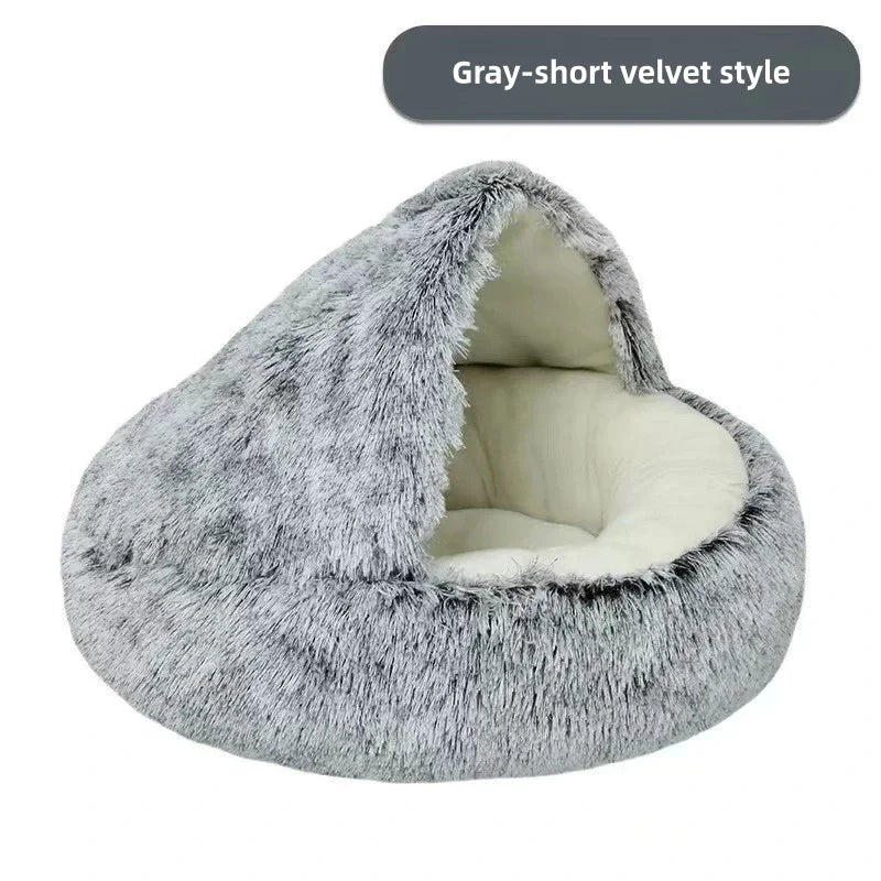 2-in-1 Autumn and Winter Plush Pet Cave Bed