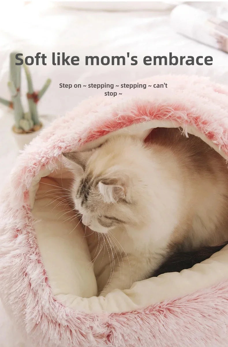 2-in-1 Autumn and Winter Plush Pet Cave Bed